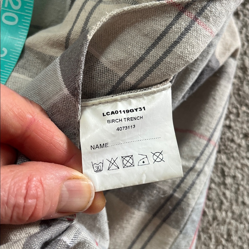 Classic Barbour Pastel Plaid sz4 Cotton Linen Tortoiseshell Hardware Trench EUC - Picture 9 of 16